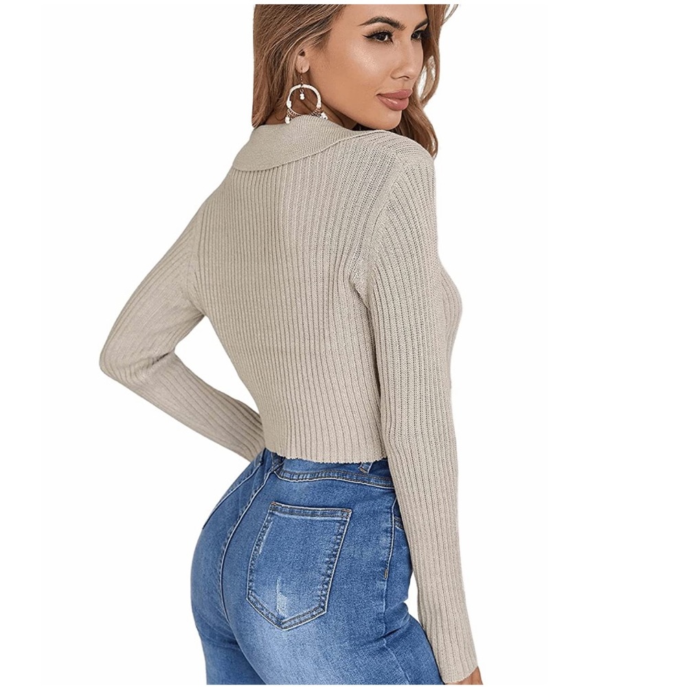 Ribbed Collared Half Button Sweater - image 5